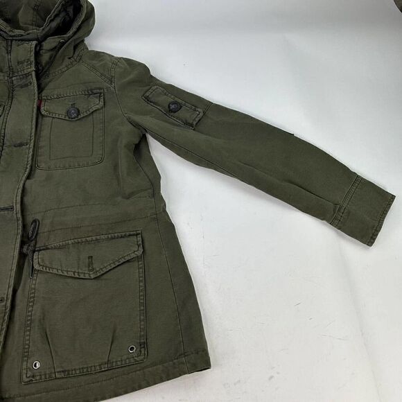 Levi's Women's Hooded Jacket Size Small Army Green Cotton Button Front Jacket - Picture 5 of 14